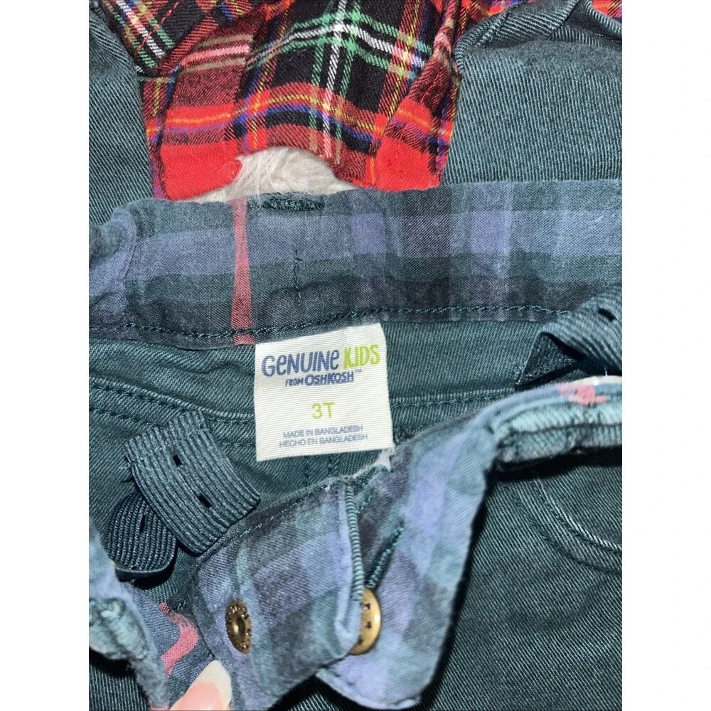 3T Boys Christmas Outfit Cat & Jack Plaid Button Up Geniune kids OshKosh Pants